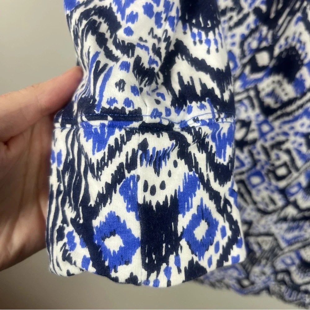 Lilly Pulitzer UPF 50+ Skipper Popover Dress Blue Ikat Oh My Cod Large